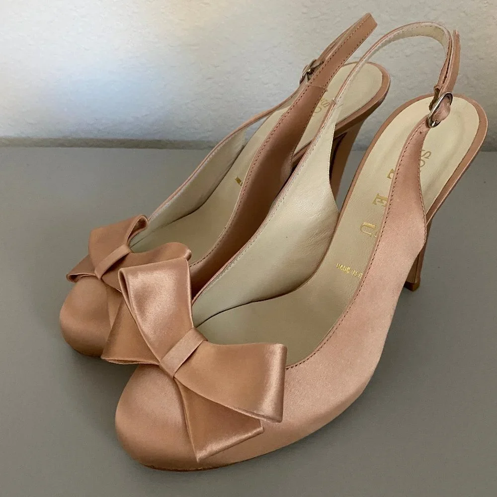 NEW in Box BHLDN Peachy Pink Bow-Topped Slingbacks - Picture 6 of 8